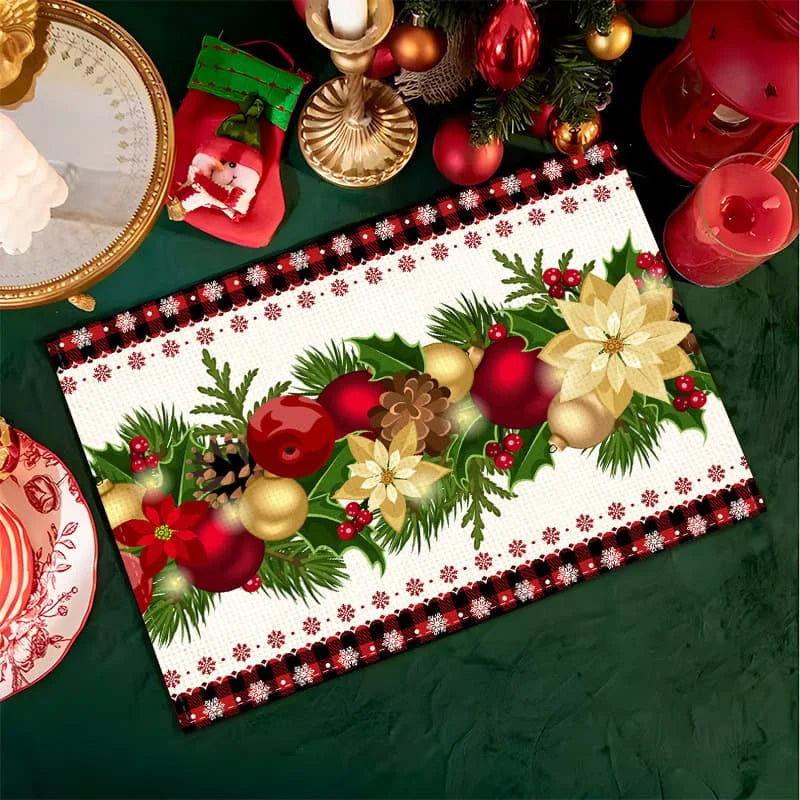 Christmas red Haig pattern linen meal printed rectangular table mat Christmas theme party western tableware mat