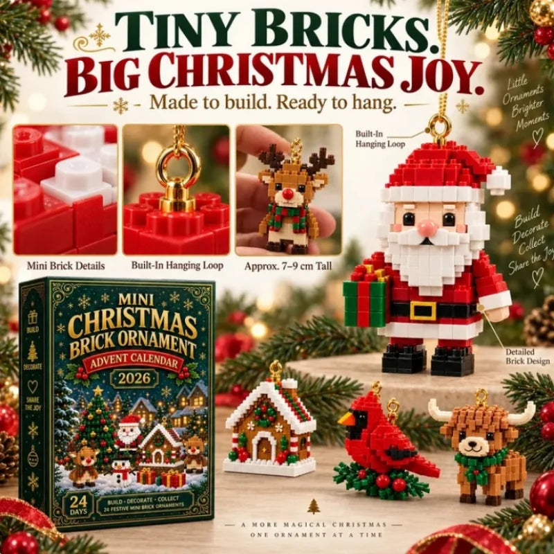 24-Day Mini Christmas Brick Ornament Advent Calendar,Unique Designs, Buildable Bricks, Hanging Loops Included, Holiday Countdown