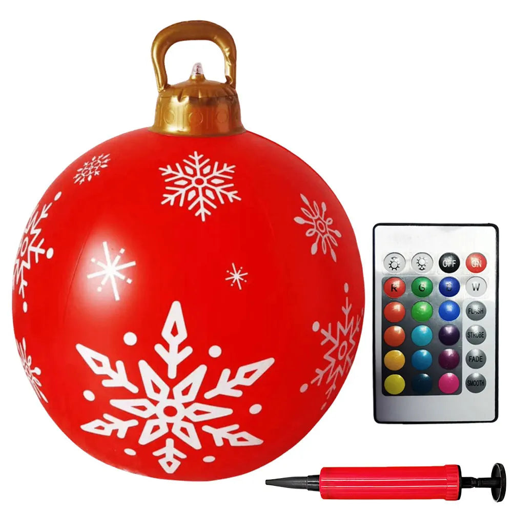 60cm PVC Giant Christmas Inflatable Ball 24 Inch Light Up Inflatable Christmas Ball Outdoor Xmas Tree Decorated Balls Ornaments