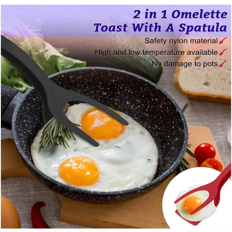 2 in 1 Grip Flip Spatula Clamp Egg Pancake Fish French Toast Omelette Making Non Stick Home Kitchen Cooking Turner Tool