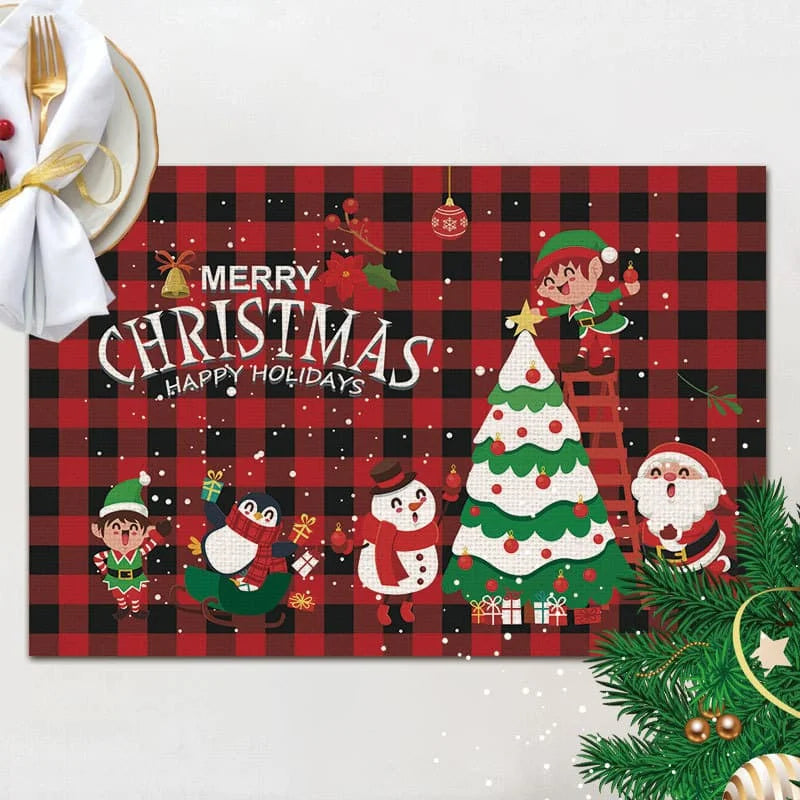 Christmas red Haig pattern linen meal printed rectangular table mat Christmas theme party western tableware mat