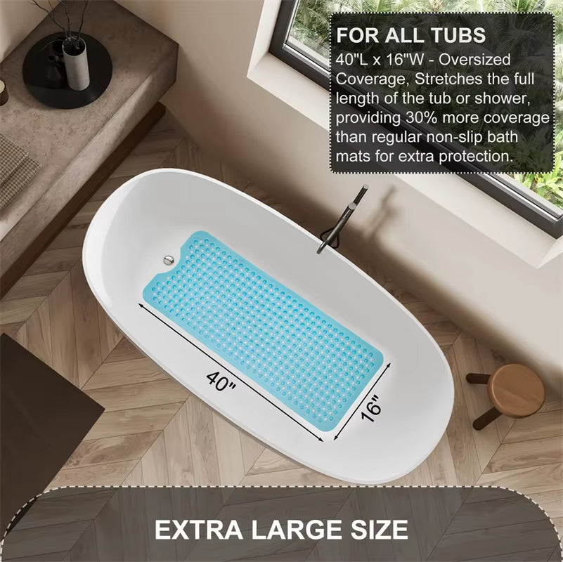 Extra Long Non-Slip Bath Mat Bath Tub Shower Mats Washable Bathtub Mat with Drain Holes