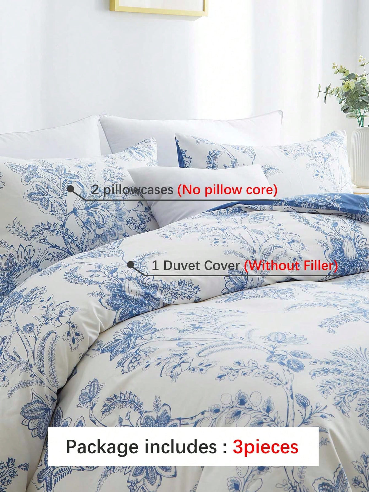 3Pcs Floral Pattern Duvet Cover Set, Bedding, Super Soft & Skin-Friendly Duvet Cover, Washed, Floral Print Duvet Cover Set, Includes Pillow Case, Excludes Comforter, Suitable for Single Bed, Double Bed, King Size Bed, Queen Size Bed, All Seasons, Home Decor, Bedding Gift Set, Machine Washable