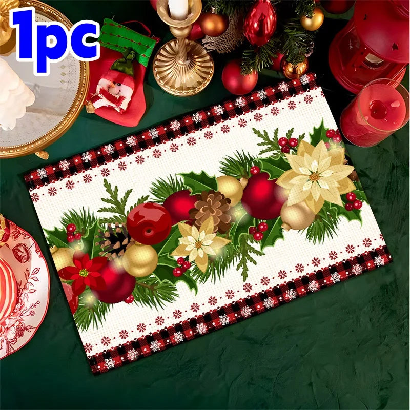 Christmas red Haig pattern linen meal printed rectangular table mat Christmas theme party western tableware mat