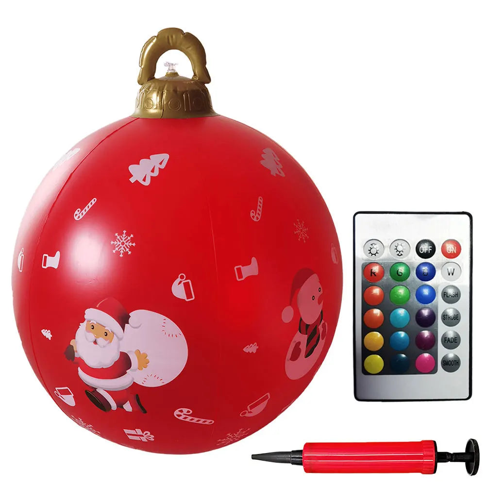 60cm PVC Giant Christmas Inflatable Ball 24 Inch Light Up Inflatable Christmas Ball Outdoor Xmas Tree Decorated Balls Ornaments