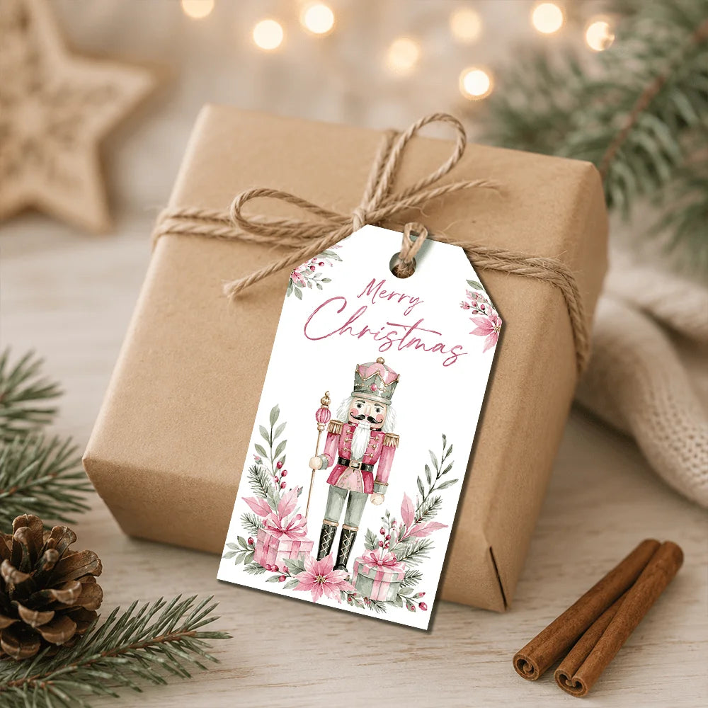40pcs,Pink Girlish Gentle Christmas Decorative Tags,Holiday Gift Labels,Party Decorations, Handmade Packaging Accents, Jute Rope