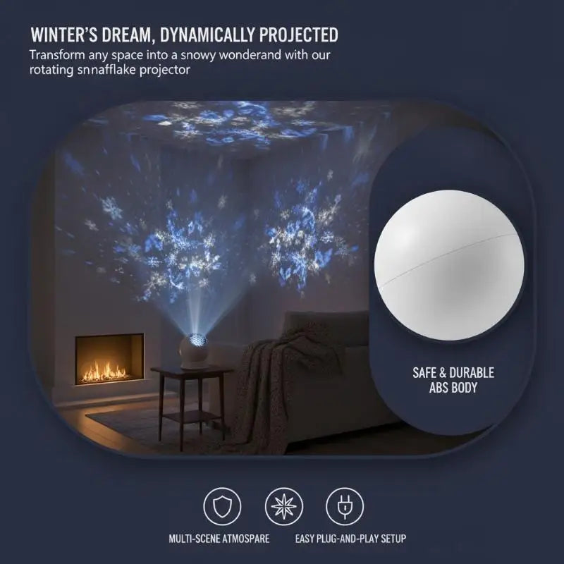 Christmas Snowflake LED Projector Lamp 360 Rotating Base Replaceable Lenses for Wedding Event Ambient Decor