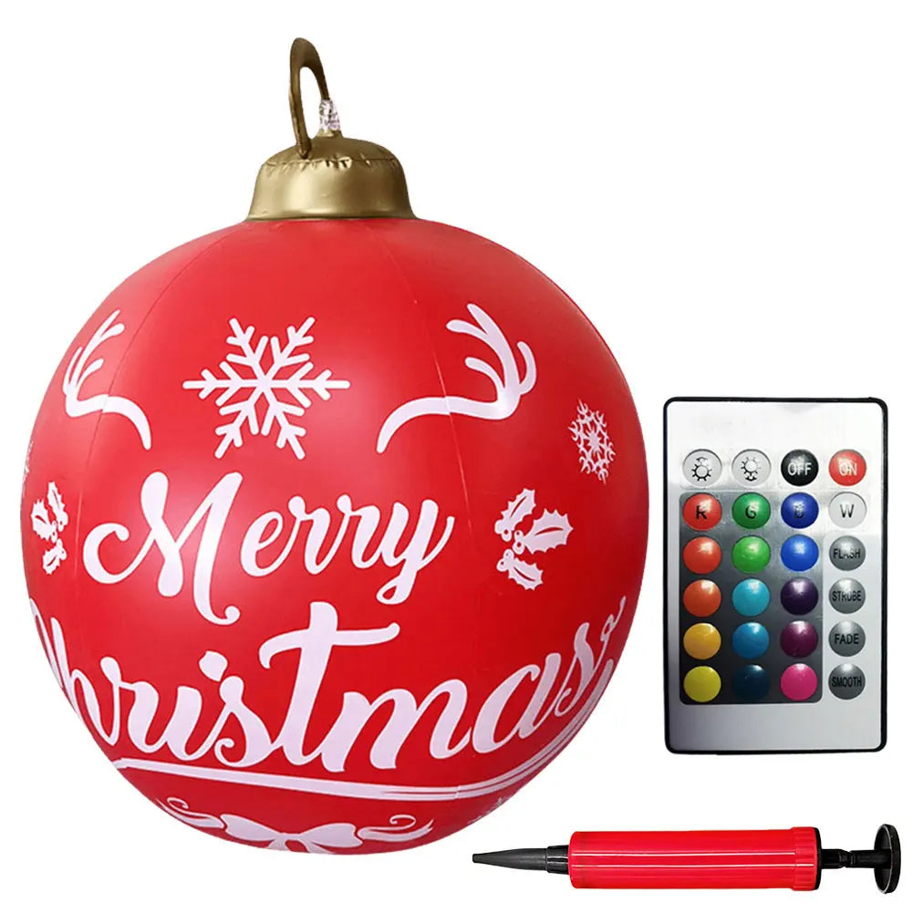 60cm PVC Giant Christmas Inflatable Ball 24 Inch Light Up Inflatable Christmas Ball Outdoor Xmas Tree Decorated Balls Ornaments