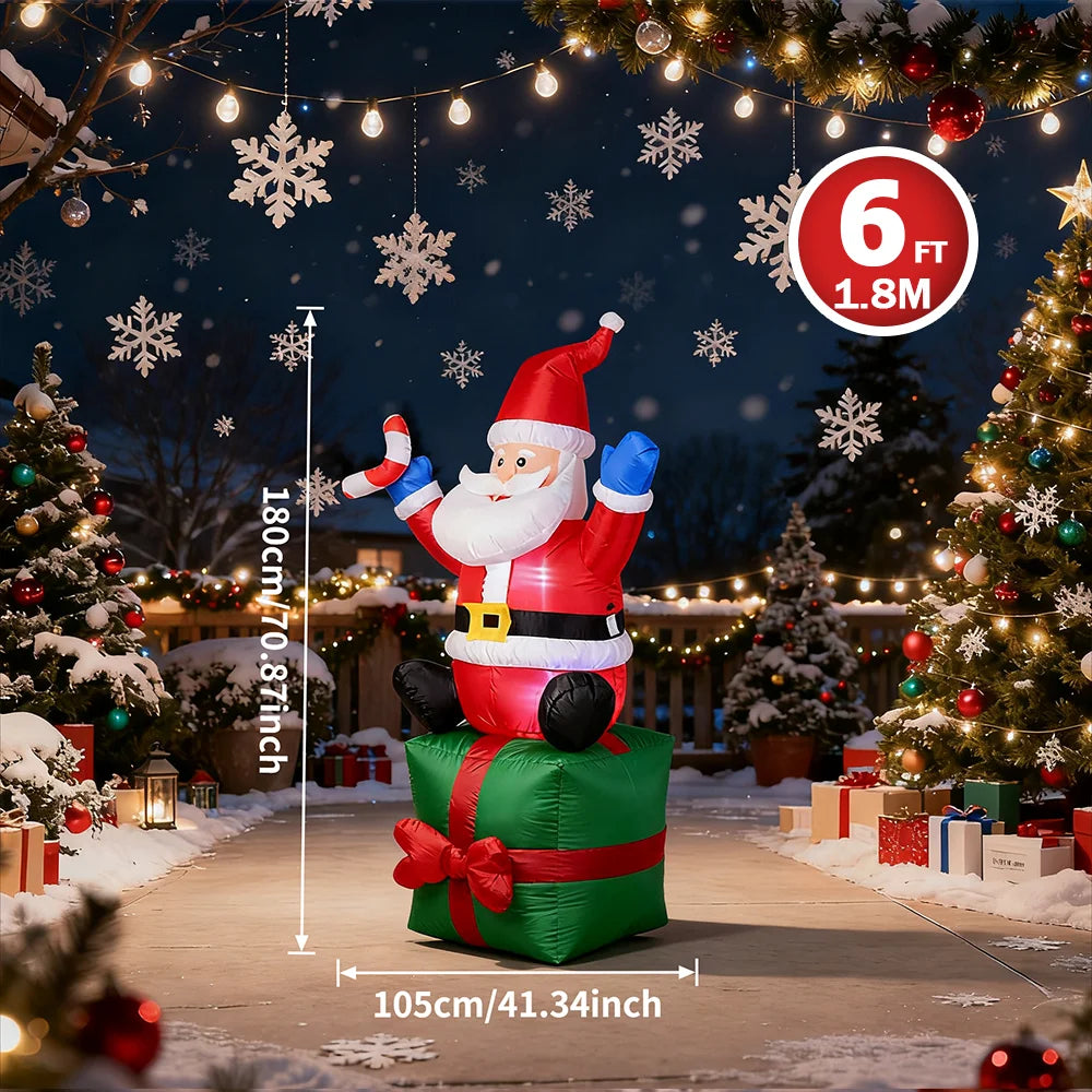 Christmas Inflatable Decorations - Branch Snowman, Santa Claus, Gingerbread Man, Gift Bag Snowman LED Light Lawn Decorations