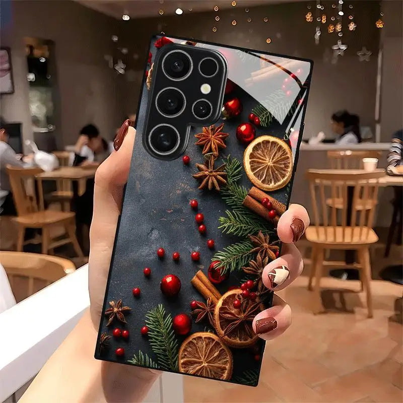 Christmas Decoration Design Electroplated Glass Phone Case for Samsung Galaxy S26 S25 S24 S23 S22 S20 FE/Ultra/Plus anti Cover