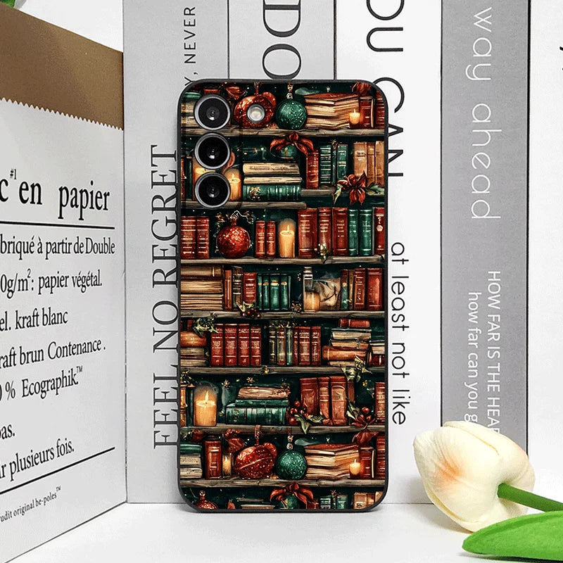 Christmas Decorations Bookshelf Book Print Phone Case for Honor Huawei 200 100 PRO 80 90 70 Lite X9 X8 Magic 7 6 5Pro Soft Cover