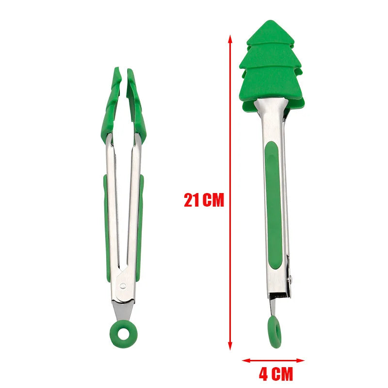 New Christmas Silicone Food Tong Gingerbread Man Snowman Xmas Tree Pattern Cooking Clip Steak Bread Clamp Kitchen BBQ Salad Tool