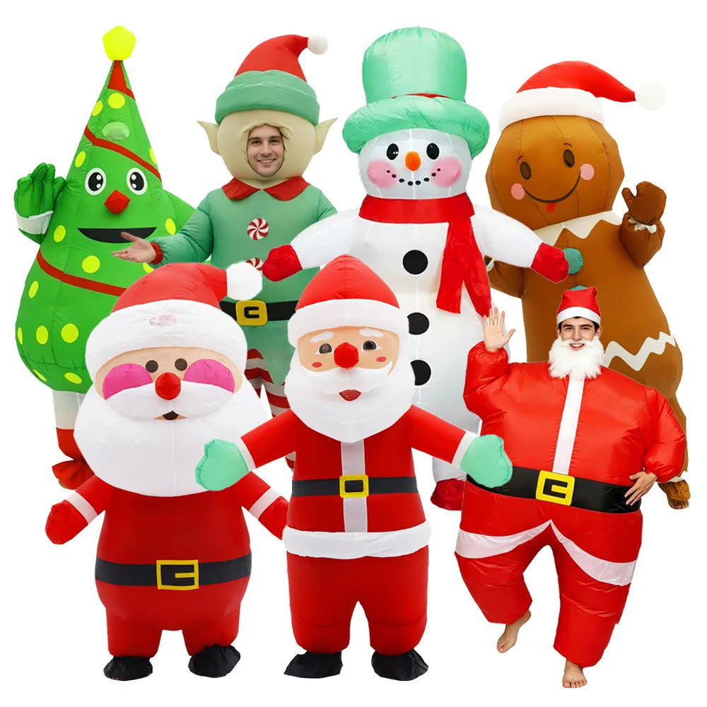Christmas Funny Inflatable Costumes Gingerbread Man Santa Claus Elf Snowman Tree Penguin Adult  Halloween Carnival Party