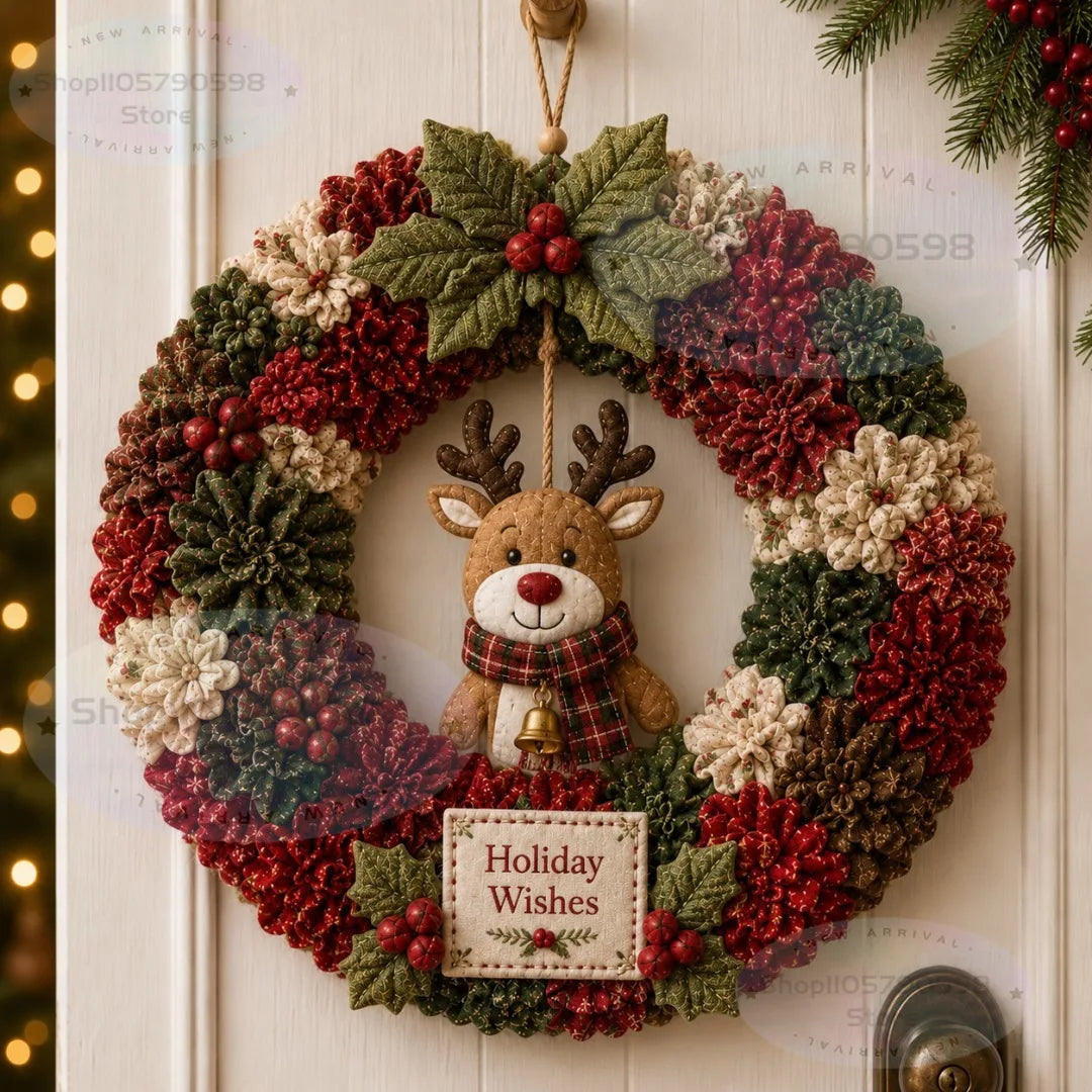 3D Fabric Poke Wreath DIY Kit, Christmas Wreath DIY Kit for Adults,3D Fabric Poke Art Craft Kit,Holiday Wreath Making Kit
