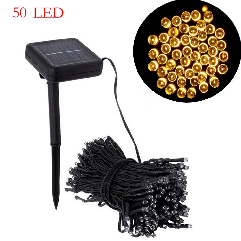 1set 5M 50LED Solar Light String, Constantly Flashing Dual Mode, Christmas Tree Wreath, Outdoor Garden, Birthday Party Decor