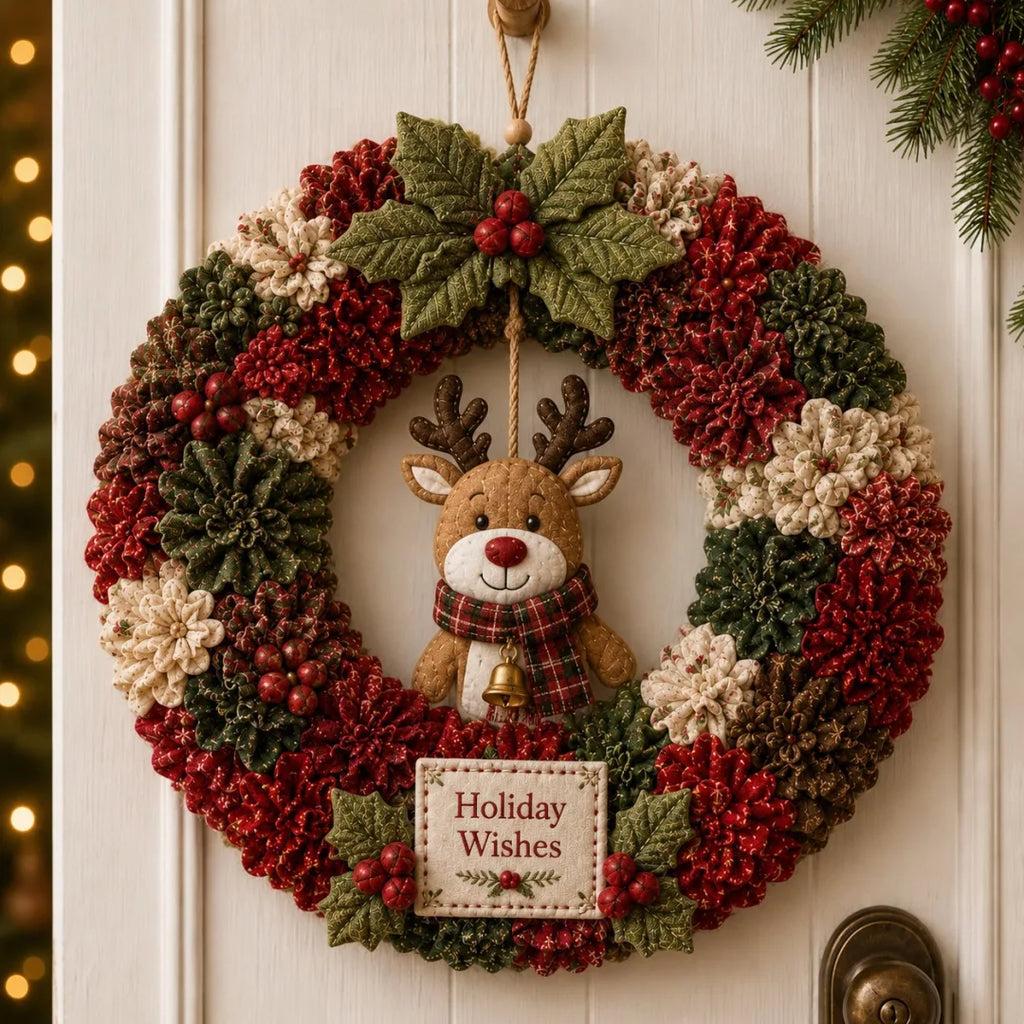 3D Fabric Poke Wreath DIY Kit, Christmas Wreath DIY Kit for Adults,3D Fabric Poke Art Craft Kit,Holiday Wreath Making Kit