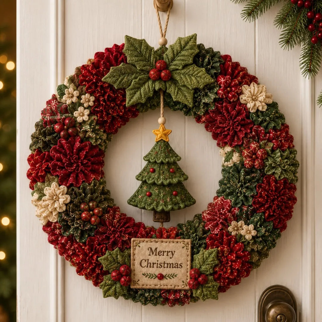 3D Fabric Poke Wreath DIY Kit, Christmas Wreath DIY Kit for Adults,3D Fabric Poke Art Craft Kit,Holiday Wreath Making Kit