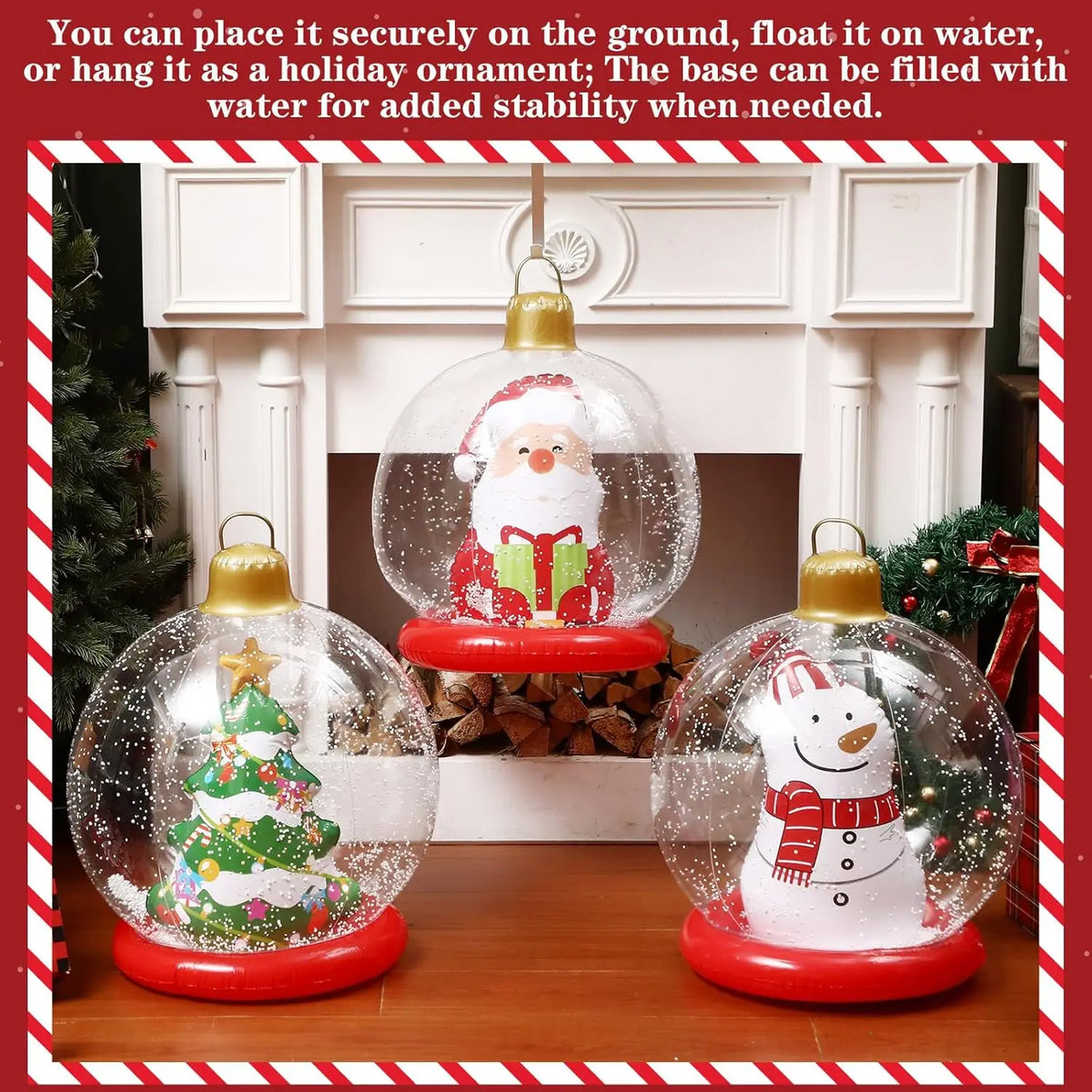 24inch Inflatable Christmas Ball Ornaments, Pvc Snowman Inflatable Christmas Decorative Balls, Suitable for Outdoor Yards, Front Porches, Swimming Pools, Christmas Trees, Inflatable Christmas Ball Decorations
