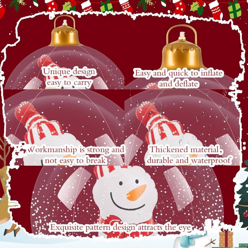 24inch Inflatable Christmas Ball Ornaments, Pvc Snowman Inflatable Christmas Decorative Balls, Suitable for Outdoor Yards, Front Porches, Swimming Pools, Christmas Trees, Inflatable Christmas Ball Decorations