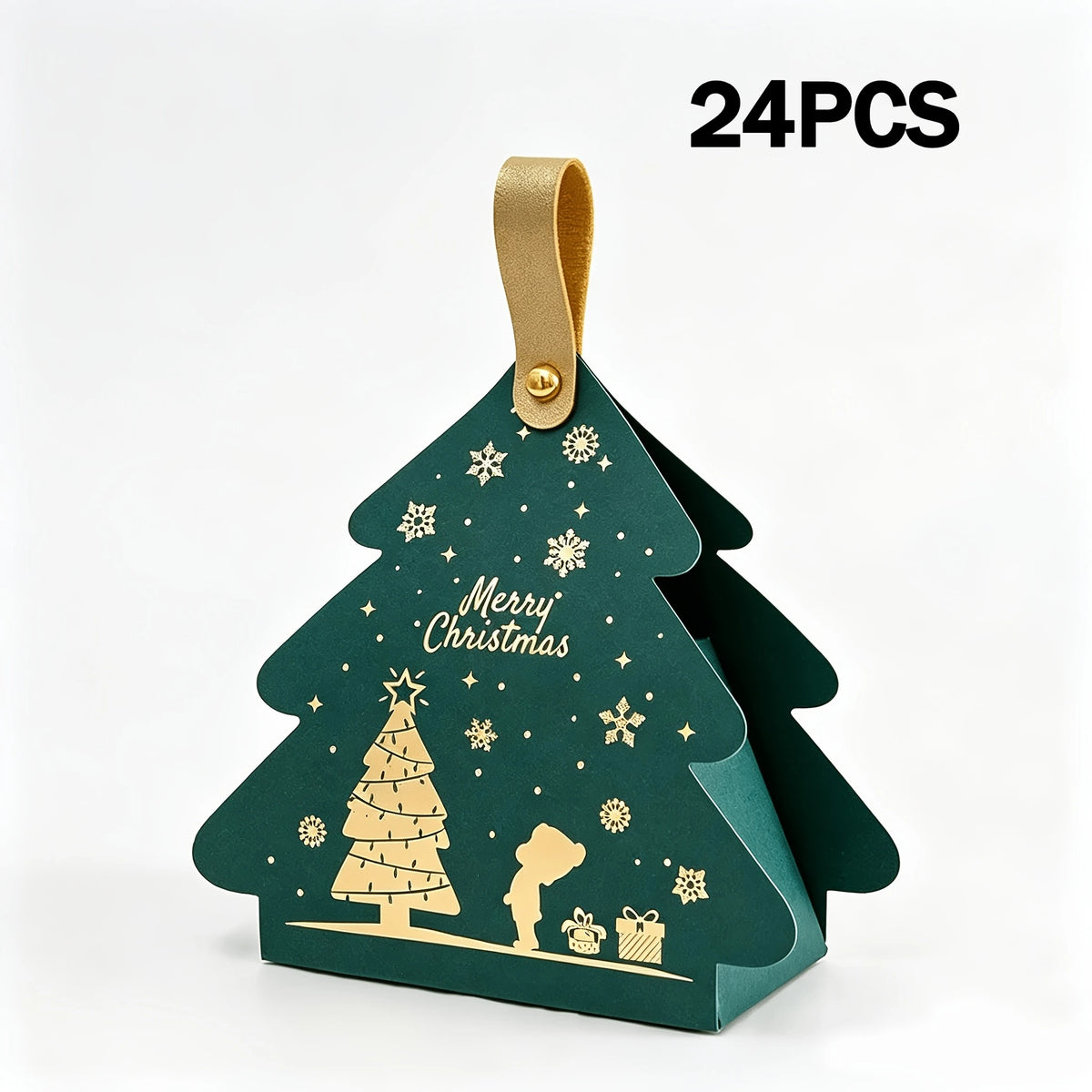 24Pcs Christmas Tree‑Shaped Paper Gift Boxes with Handles, Portable Small Boxes, Xmas Party Favors & Tree Decorations
