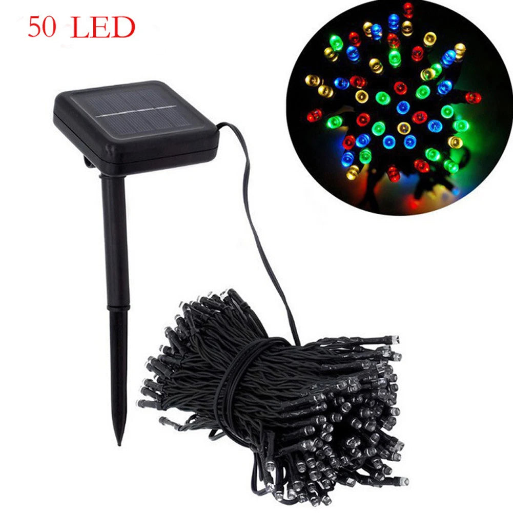 1set 5M 50LED Solar Light String, Constantly Flashing Dual Mode, Christmas Tree Wreath, Outdoor Garden, Birthday Party Decor