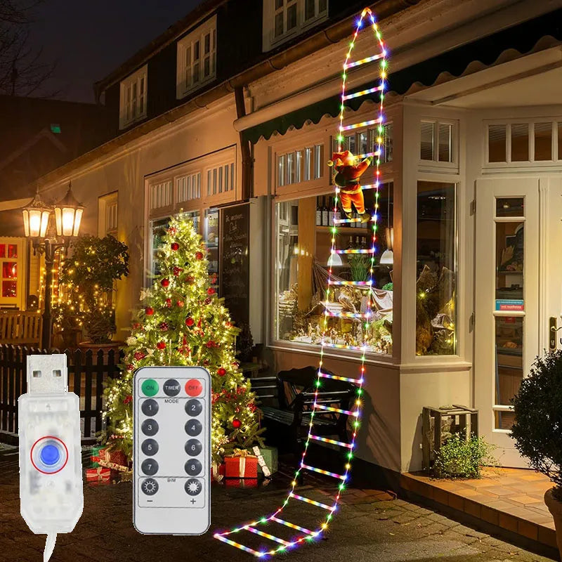 LED Christmas Lights Christmas Decorative Ladder Light String with Santa Claus for Indoor Outdoor Window Garden Xmas Tree Decor