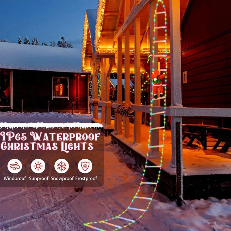 LED Christmas Lights Christmas Decorative Ladder Light String with Santa Claus for Indoor Outdoor Window Garden Xmas Tree Decor