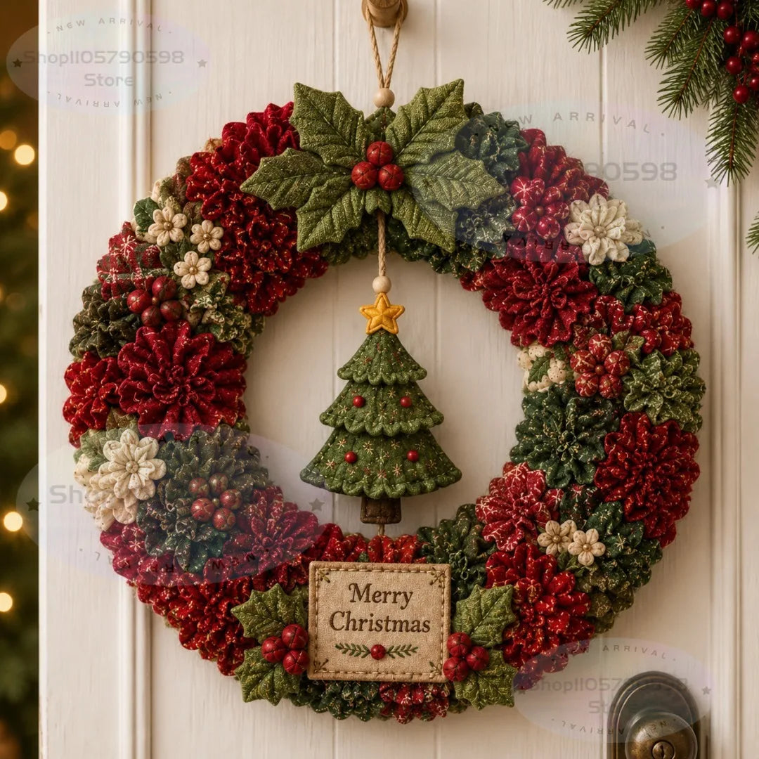 3D Fabric Poke Wreath DIY Kit, Christmas Wreath DIY Kit for Adults,3D Fabric Poke Art Craft Kit,Holiday Wreath Making Kit